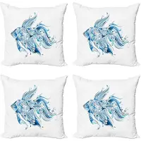 Abakuhaus Kussenhoes Set Fisch – 4x50x50 cm – Dubbelzijdig Druk – Blauw Azure