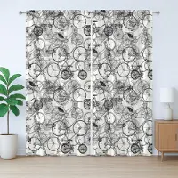 Abakuhaus Schetsmatig rustiek gordijn, vintage retro fiets, slaapkamergordijn met plooien, lussen en haken, 280 x 260 cm, zwart-wit