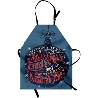 Abakuhaus Kerst kookschort, Kerstwensen op een bol, vet- en vlekafstotend, wasbaar, kleur vervaagt niet, leisteenblauw en donker koraal