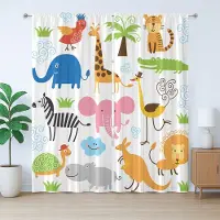 Abakuhaus Rustiek dierengordijn, Safari Giraffe Olifant, Geplooid gordijn voor de slaapkamer met lussen en haken, 280 x 175 cm, Wit Geel Blauw