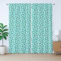 Abakuhaus Rustiek gordijn met bloemenprint, bloeiende romantische rozen, met lussen en haken voor de slaapkamer, 280 x 245 cm, turquoise zalmkleur