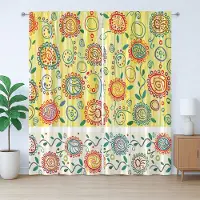 Abakuhaus Rustiek bloemengordijn, abstract patroon van cirkels en bladeren, Gordijn met geplooide band, lussen en haken, 280 x 175 cm, veelkleurig