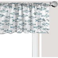 Abakuhaus Raamvalletje met vismotief, gordijnvalletje voor keuken en slaapkamer met tunnelzoom, 137 cm x 45 cm, leisteenblauw wit