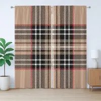 Abakuhaus Geruit rustiek gordijn, klassiek Brits ruitpatroon, slaapkamergordijn met plooien en haken, 280 x 225 cm, lichtbruin oranje wit