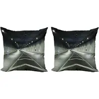 Abakuhaus Landschapsdecorkussen – Kussenhoes 40x40 cm – 2-pack – dubbelzijdig – marineblauw/wit