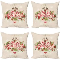 Abakuhaus – Kerst kussenhoes set 4x 50x50 cm – dubbelzijdig bedrukt, mikrofaser, tan