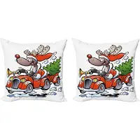 Abakuhaus Decoratiekussenhoes 2-delige set – Ren in de rode auto – 45x45 cm – Dubbelzijdig