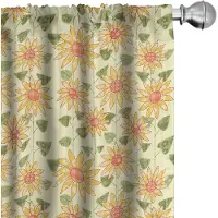 Abakuhaus Zonnebloem gordijnen – Patchworkkunst – 2x75x175 cm – microvezel – verduisterend – olijfgroen/oranje