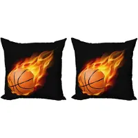 Abakuhaus Sport Kussenhoes-Set – 2x50x50 cm – Dubbelzijdig digitaal print – Rits – Zwart/Oranje