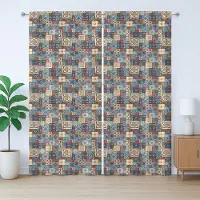 Abakuhaus Marokkaans rustiek gordijn, Tunesisch, met lussen en haken voor de woonkamer, 280 x 225 cm, donkeroranje blauwgrijs