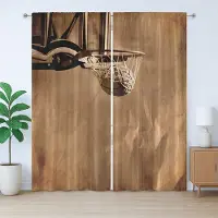 Abakuhaus Rustiek basketbalgordijn, bal in netscore, slaapkamergordijn met plooien en haken, 280 x 175 cm, sepia