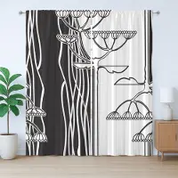 Abakuhaus Zwart-wit rustiek gordijn, abstracte plantenkunst, met lussen en haken voor de woonkamer, 280 x 175 cm, zwart-wit