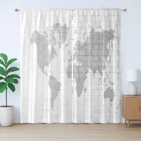 Abakuhaus Bakstenen Muur Rustiek Gordijn, Verouderde Muur en Wereldkaart Design, met Bandjes, Lusjes en Haken , 280 x 225 cm, Lichtgrijs en Wit