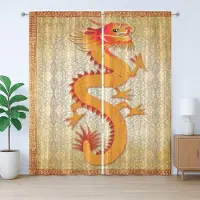 Abakuhaus Drakengordijn, rustiek, Chinese volkselementen, slaapkamergordijn met plooien, lussen en haken, 280 x 225 cm, Oranje Vermiljoen Abrikoos