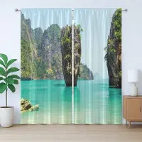 Abakuhaus Tropisch Rustiek Gordijn, Strand, Cruise, Reizen, met Bandjes, Lusjes en Haken voor de Woonkamer, 280 x 245 cm, Bruingroen