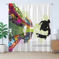 Abakuhaus Rustiek gordijn voor tieners, kleurrijk skaterjongen, slaapkamergordijn met lussen en haken, 280 x 175 cm, zwart-wit-meerkleurig