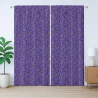 Abakuhaus Paisley Rustiek Gordijn, Oosterse Druppels Cultuur, met Bandjes voor de Woonkamer met Lussen en Haken, 280 x 175 cm, Blauw Violet Paars