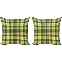 Abakuhaus – Kussenhoes 2x45x45 cm – Schotse quilt – Dubbelzijdig bedrukt – donker groen geel bruin