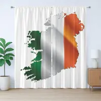 Abakuhaus Ierland Kaart Rustiek Gordijn, Ierse Trots Vlag Kleuren, met Band voor de Woonkamer, Lussen en Haken, 280 x 175 cm, Wit en Meerkleurig