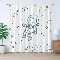 Abakuhaus Rustiek kattengordijn, Astronautkat in de ruimte, geplooid gordijn met lussen en haken voor de slaapkamer, 280 x 245 cm, donkerblauw