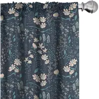 Abakuhaus – Bloemen gordijnen 2x75x225 cm – Microvezel – petrolblauw