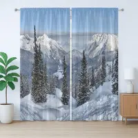 Abakuhaus Rustiek wintergordijn, bosrijk besneeuwd berglandschap, slaapkamergordijn met plooien, lussen en haken, 280 x 175 cm, witgroen