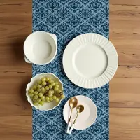 Abakuhaus Damast Tafelloper – Blauw Rococo – 40x180 cm