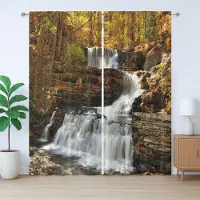 Abakuhaus Verenigde Staten Rustiek Gordijn, Cascade Delaware, Slaapkamergordijn met plooien, lussen en haken, 280 x 225 cm, Bruin Groen Wit