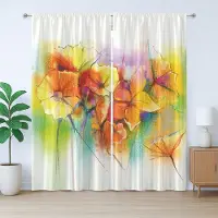 Abakuhaus Rustiek bloemengordijn, herfstbloemenboeket, slaapkamergordijn met geplooide band, lussen en haken, 280 x 225 cm, geel, rood, groen