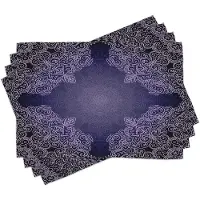 Abakuhaus Paarse mandala-placematten, orientaalse kantmandala met abstracte bloemmotieven, tafeldecoratie van kleurvaste stof voor de eetkamer en keuken, paars, grijs, lichtviolet en indigo