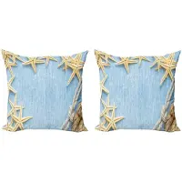 Abakuhaus Schelpen Kussenhoes Set – 2x40x40 cm – Dubbelzijdig bedrukt – Babyblauw/Elfenbein