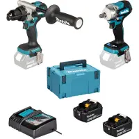 Makita DLX2590TJ 18V Li-ion Accu Klopboormachine (DHP492) & Slagmoersleutel (DTW300) Combiset (2x 5.0Ah Accu) In Mbox