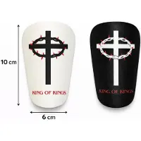 King OF KINGS – Wit & Zwart – Christelijke Shin Pads – Set van 2 Mini Scheenbeschermers Voetbal 10x6 cm – Ultralicht