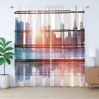 Abakuhaus Urban Rustic Gordijn, Luchthaven/Kantoorlandschap, Slaapkamergordijn met plooien en haken, 280 x 245 cm, Zwart, Wit en Oranje