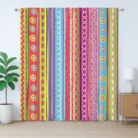 Abakuhaus Gestreept rustiek gordijn, 90 Retro-Art Etnisch, Slaapkamergordijn met plooien en haken, 280 x 175 cm, Rood Blauw Paars