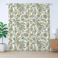 Abakuhaus Madeliefjes Rustiek Gordijn, Kamille Bloemenveld Kunst, met Bandjes voor de Woonkamer met Lussen en Haken, 280 x 175 cm, Oranje Stofgroen