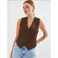 Big Dart Fitted Buttoned V-hals Vest met Paspelzak