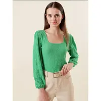 Bigdart Getextureerde Vierkante Kraag Lange Mouwen Blouse