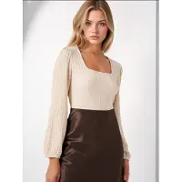 Big Dart Gestructureerde Vierkante Kraag Langetermijn Blouse