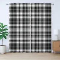 Abakuhaus Abstracte rustieke gordijnen, Brits tartanpatroon, universele gordijnen met lussen en haken voor de woonkamer, 280 x 245 cm, wit zwart