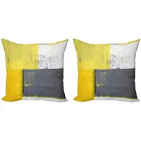 Abakuhaus Kussenset – 50x50 cm – Grijs Geel – Dubbelzijdig bedrukt, rits
