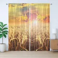 Abakuhaus Rustiek Landelijk Gordijn, Anthere Veld Zonsondergang, Slaapkamergordijn met Plooiing, Lussen en Haken, 280 x 225 cm, Zandbruin Meerkleurig