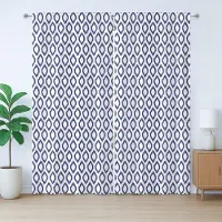 Abakuhaus Ikat Rustiek Gordijn, Oosters Blauw Ornament, met Bandjes voor de Woonkamer met Lussen en Haken, 280 x 260 cm, Koningsblauw Wit