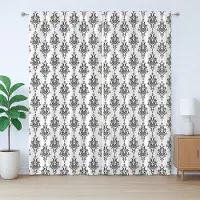 Abakuhaus Vintage Rustiek Gordijn, Barok Victoriaanse Stijl, Slaapkamergordijn met Plooiing, Lussen en Haken, 280 x 245 cm, Wit Zwart