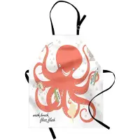 Abakuhaus maritieme kookschort, octopushouder-sapshampoo, tandenborstel en tandpasta met tentakels, kleurvast, in hoogte verstelbaar, wasbaar, duidelijke digitale druk, coral beige en groen