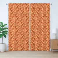Abakuhaus Antiek rustiek gordijn, koninklijk Victoriaans damast, met lussen en haken voor de woonkamer, 280 x 245 cm, vermiljoen oranje