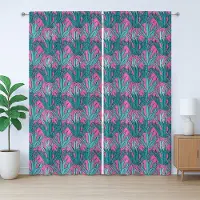 Abakuhaus Botanisch Rustiek Gordijn, Agave, Slaapkamergordijn met Plooiing, Lusjes en Haken, 280 x 260 cm, Roze, Teal en Zeegroen