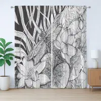Abakuhaus Libelle Rustiek Gordijn, Bloemen Chaotisch Design, met Bandjes en Haakjes voor de Woonkamer, 280 x 175 cm, Houtskoolgrijs Wit