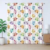 Abakuhaus Rustiek Kleutergordijn, Uil Gezichtsuitdrukkingen, met Bandjes voor Woonkamer met Lussen en Haken, 280 x 175 cm, Wit Paars Rood