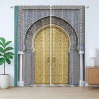 Abakuhaus Marokkaans rustiek gordijn, antieke deuren, slaapkamergordijn met lussen en haken, 280 x 175 cm, geelgroenblauw